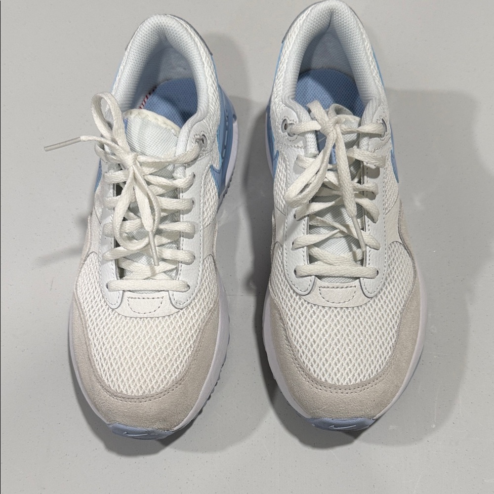 White and Blue Nike Air Max Sneakers.  Size 6 5 youth